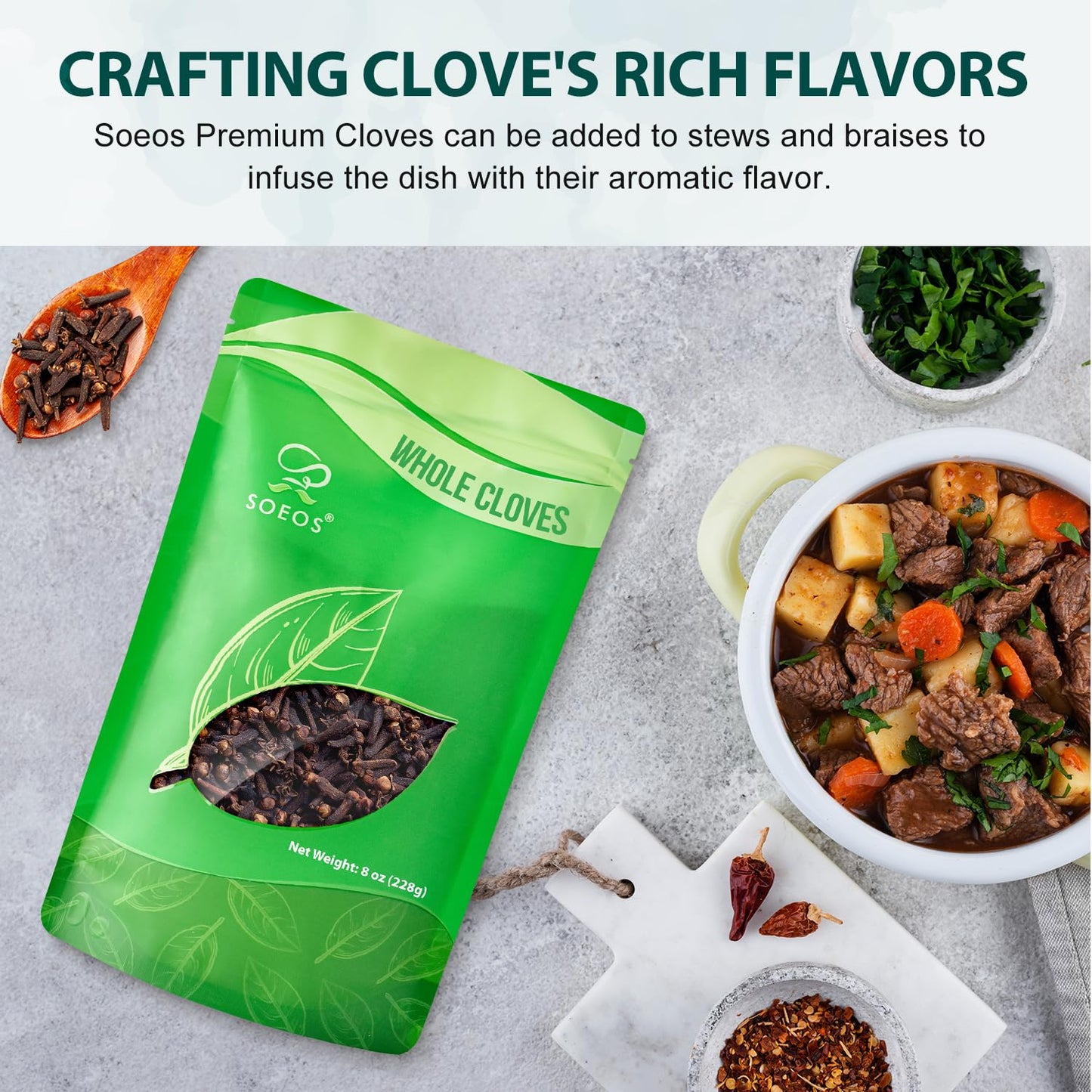 Soeos Whole Cloves 8 Ounce, Premium Quality Fresh Hand Picked Cloves Whole, Great For Foods And Tea, Clove Pomander Balls & Potp