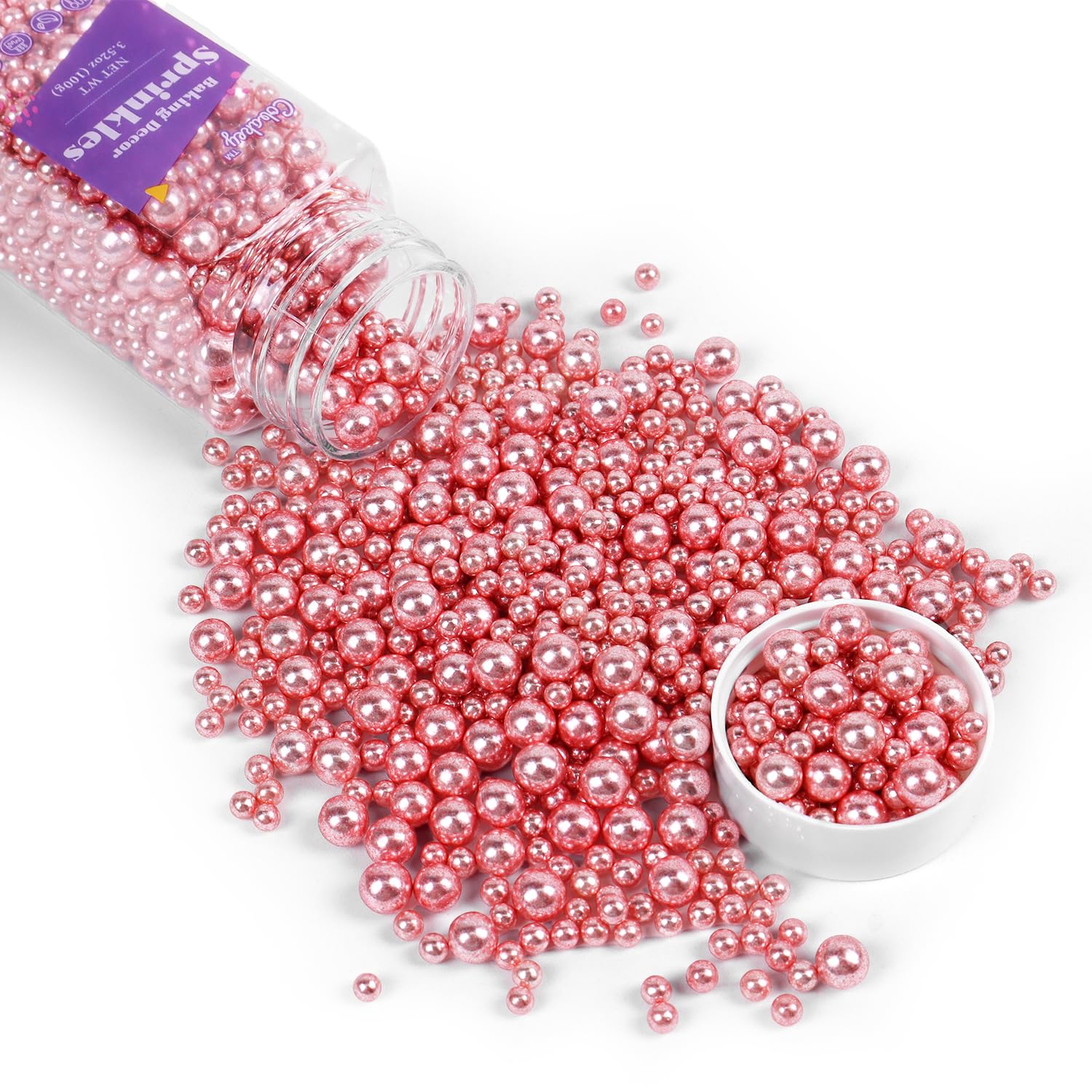 Cobakey Rose Gold Sprinkles For Cake Decorations 3.52 Ounce Rose Gold Metallic Pearl Sprinkles For Cupcake Toppers Wedding Party