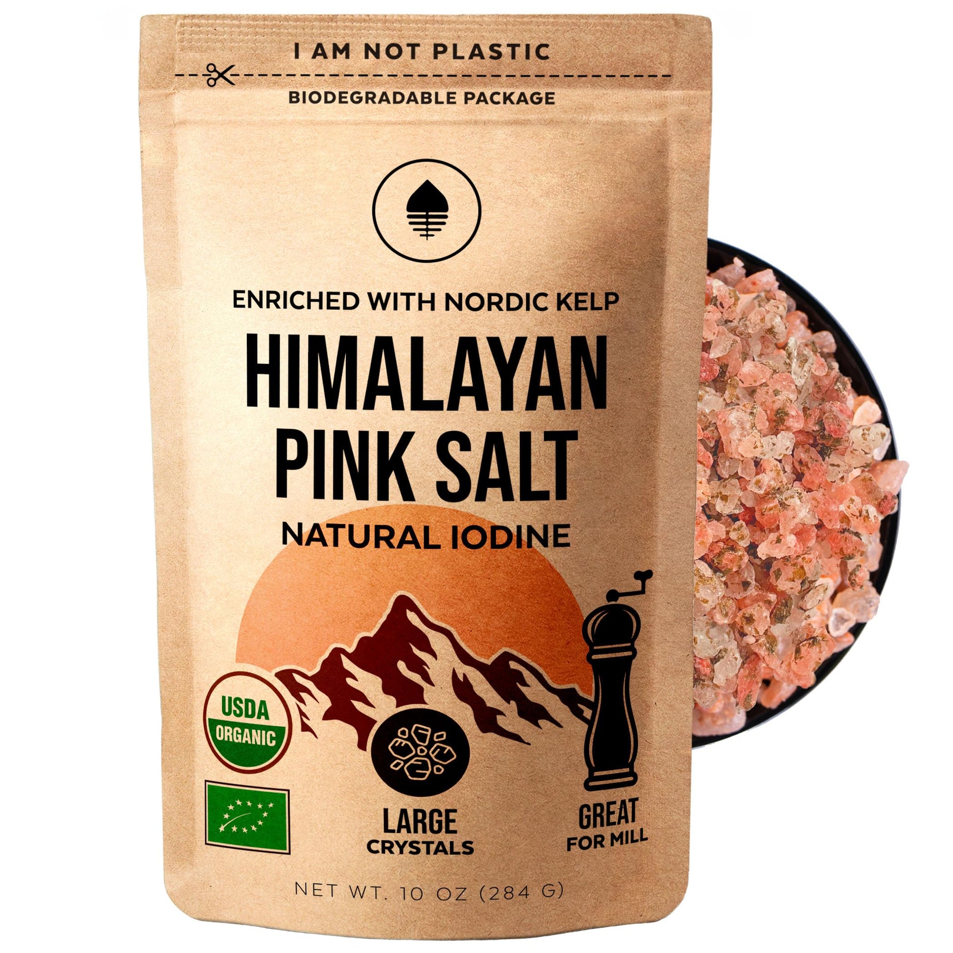 Himalayan Pink Salt With Nordic Kelp - Natural Iodized Gourmet Salt | Source Of Iodine For Thyroid Health | Coarse Mineral Salt For Cooking  Seasoning & Finishing | Vegan  Non-Gmo  Additive-Free 10Oz