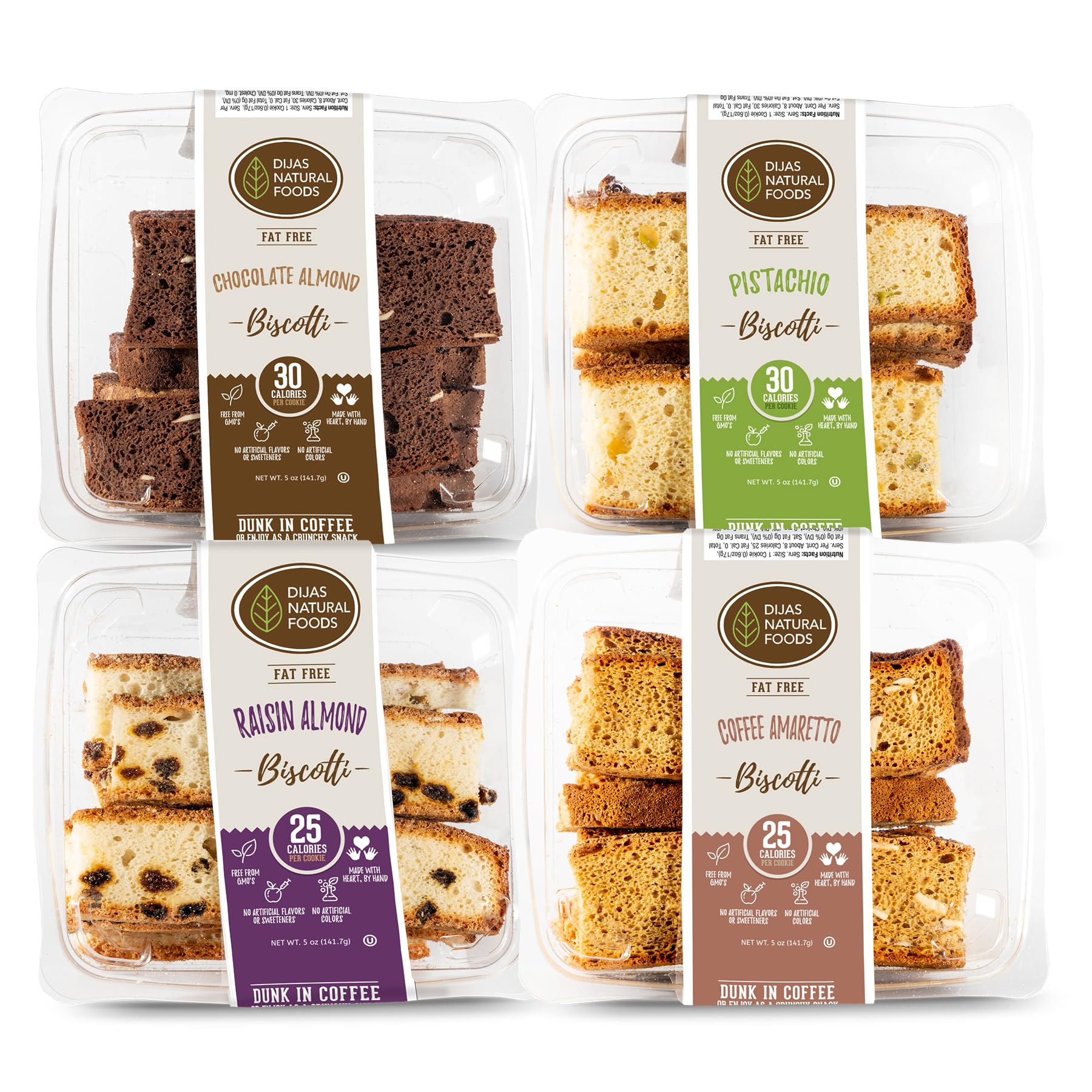 Dijas Natural Foods Crunchy Biscotti Cookies, Variety Pack, All Natural, 5 oz (Pack of 4), Nut Variety