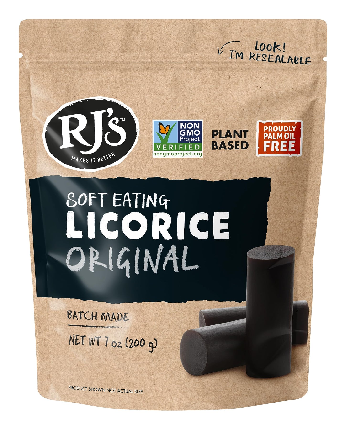 Rj'S Soft Australian Licorice, Original Black Flavor, Resealable Bag, 7 Ounce (1-Pack) | Non-Gmo, No Palm Oil, Plant Based | Sof