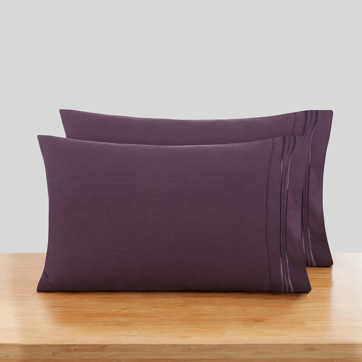 Nestl King Size Pillow Cases 2 Pc - Soft Pillow Cover - Lightweight Purple Eggplant Pillowcase - Microfiber King Size Pillow Cas