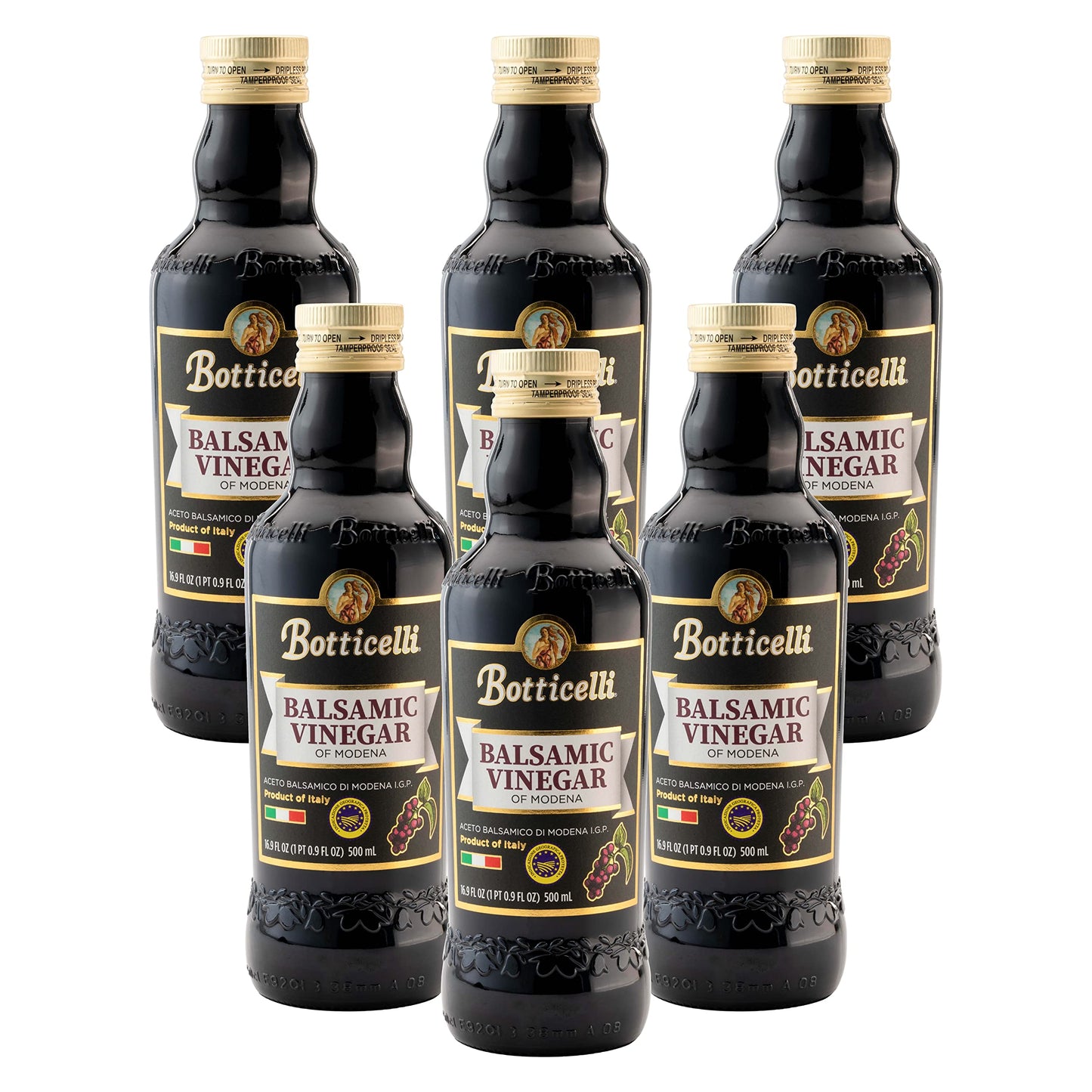 Botticelli Premium Aged Balsamic Vinegar of Modena (Pack of 6) - Gluten-Free Balsamic Vinegar for Bread Dipping & Salad Dressing