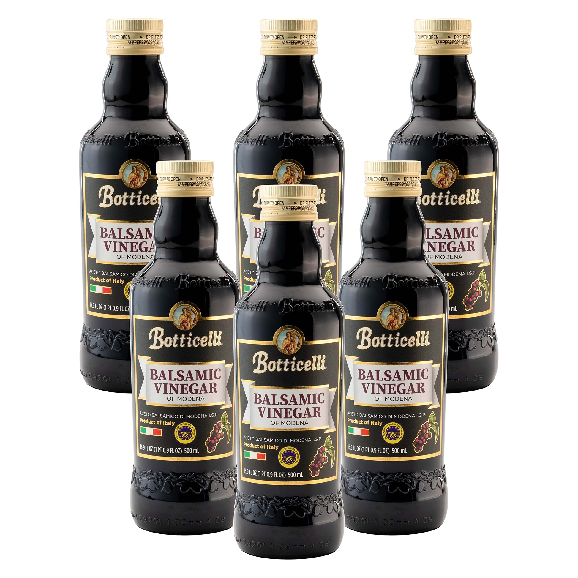 Botticelli Premium Aged Balsamic Vinegar of Modena (Pack of 6) - Gluten-Free Balsamic Vinegar for Bread Dipping & Salad Dressing