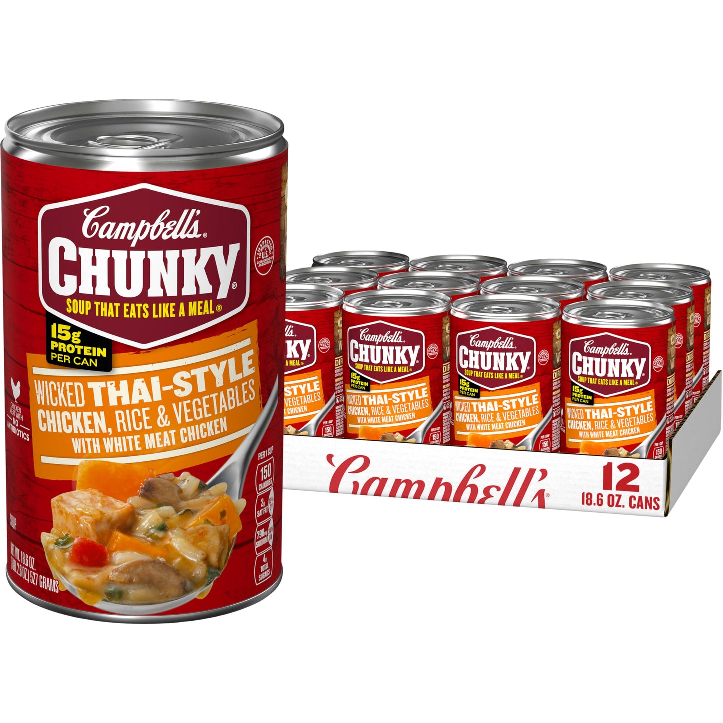 Campbell'S Chunky Soup, Wicked Thai-Style Chicken With Rice And Vegetables Soup, 18.6 Oz (Pack Of 12)