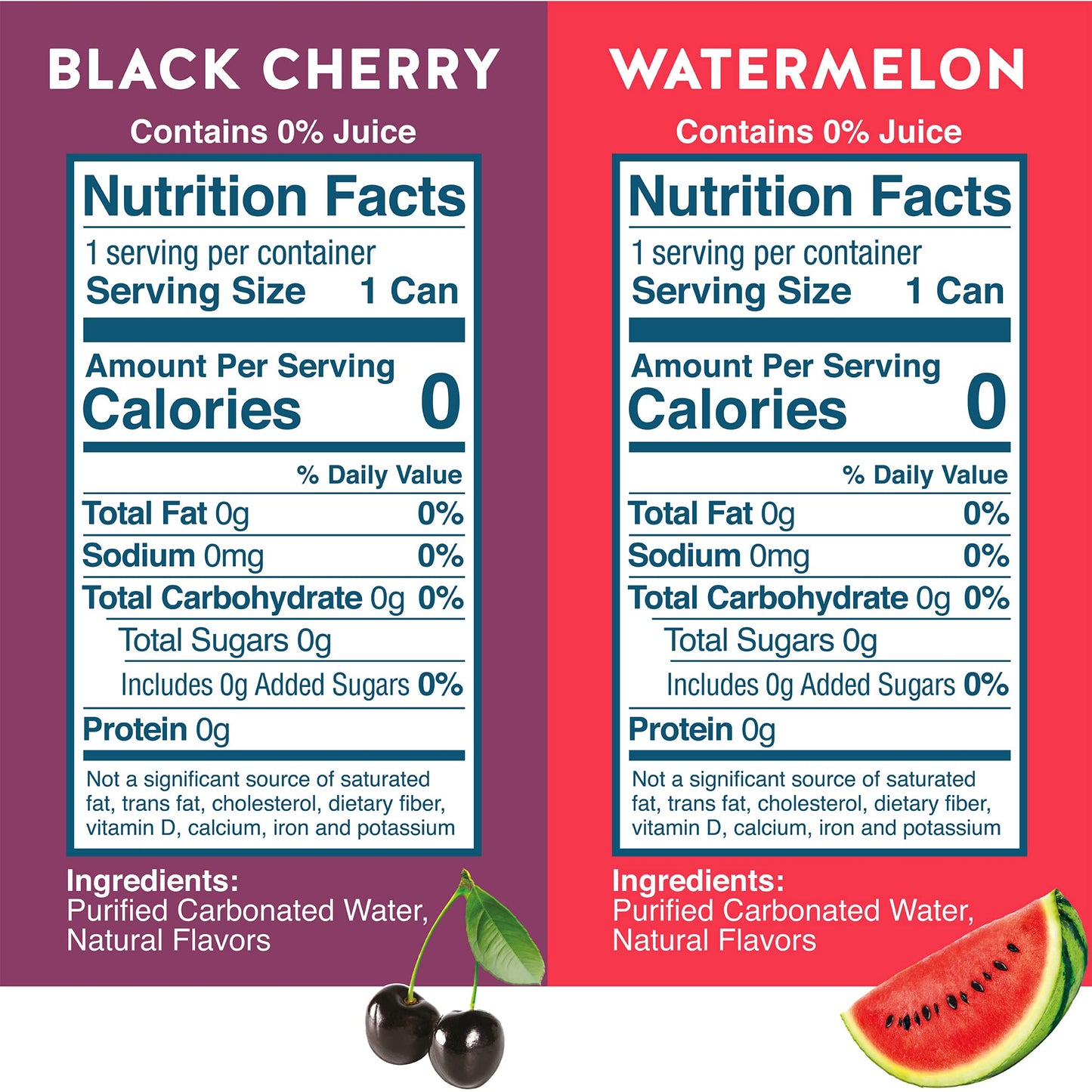 Waterloo Sparkling Water Two-Flavor Pack, 12 Fl Oz Cans, 16 Count, Black Cherry & Watermelon, Zero Calories, Sugar, and Sodium