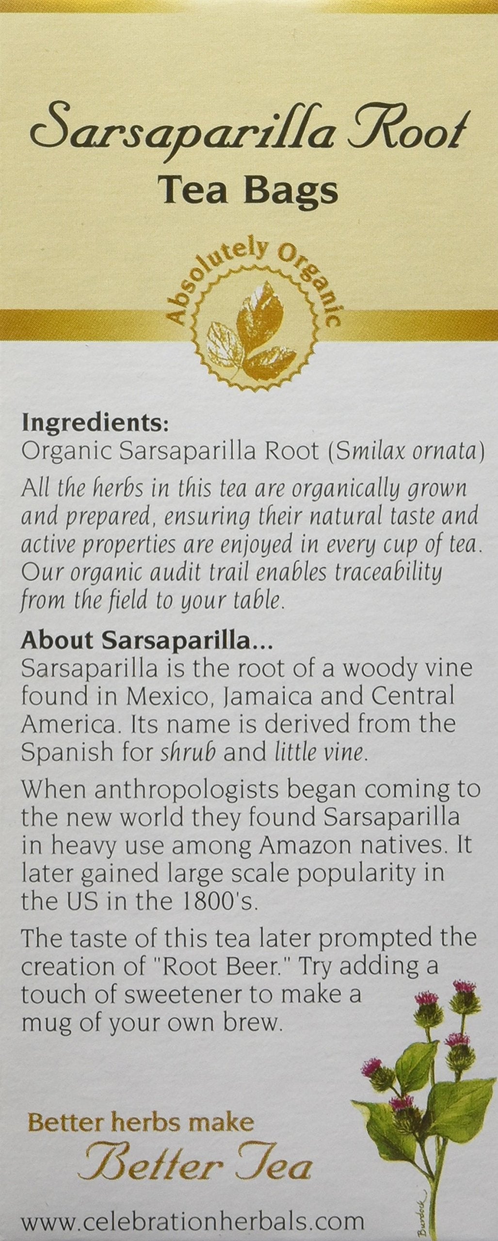 Celebration Herbals Organic Sarsaparilla Root Tea Bags 24 Count