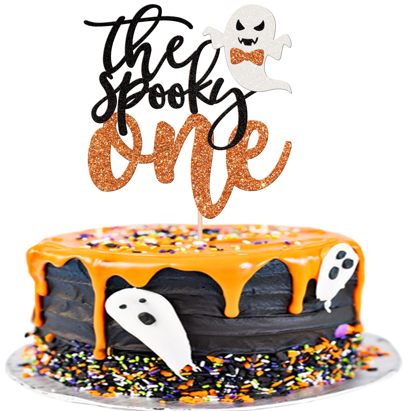 1 Pcs The Spooky One Cake Topper Glitter Ghost Halloween 1St Birthday Cake Pick Spooky One Cake Decoration For Halloween Theme B