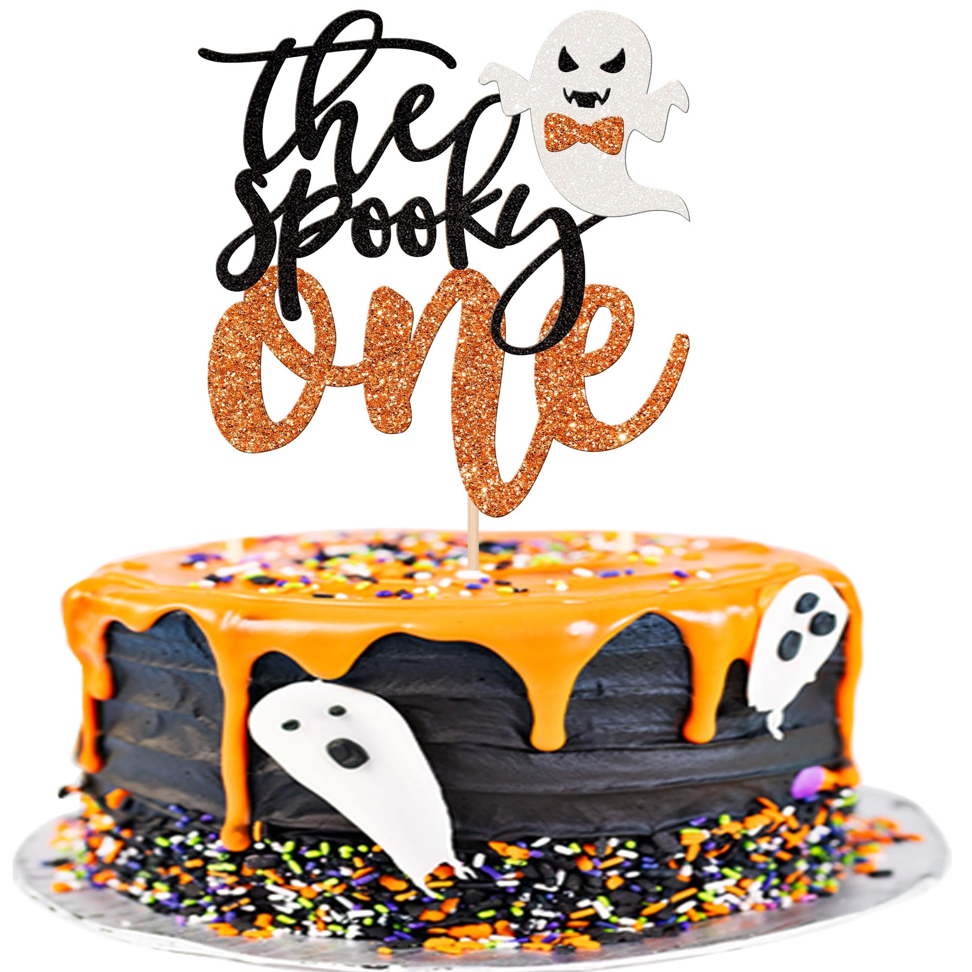 1 Pcs The Spooky One Cake Topper Glitter Ghost Halloween 1St Birthday Cake Pick Spooky One Cake Decoration For Halloween Theme B