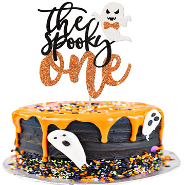 1 Pcs The Spooky One Cake Topper Glitter Ghost Halloween 1St Birthday Cake Pick Spooky One Cake Decoration For Halloween Theme B