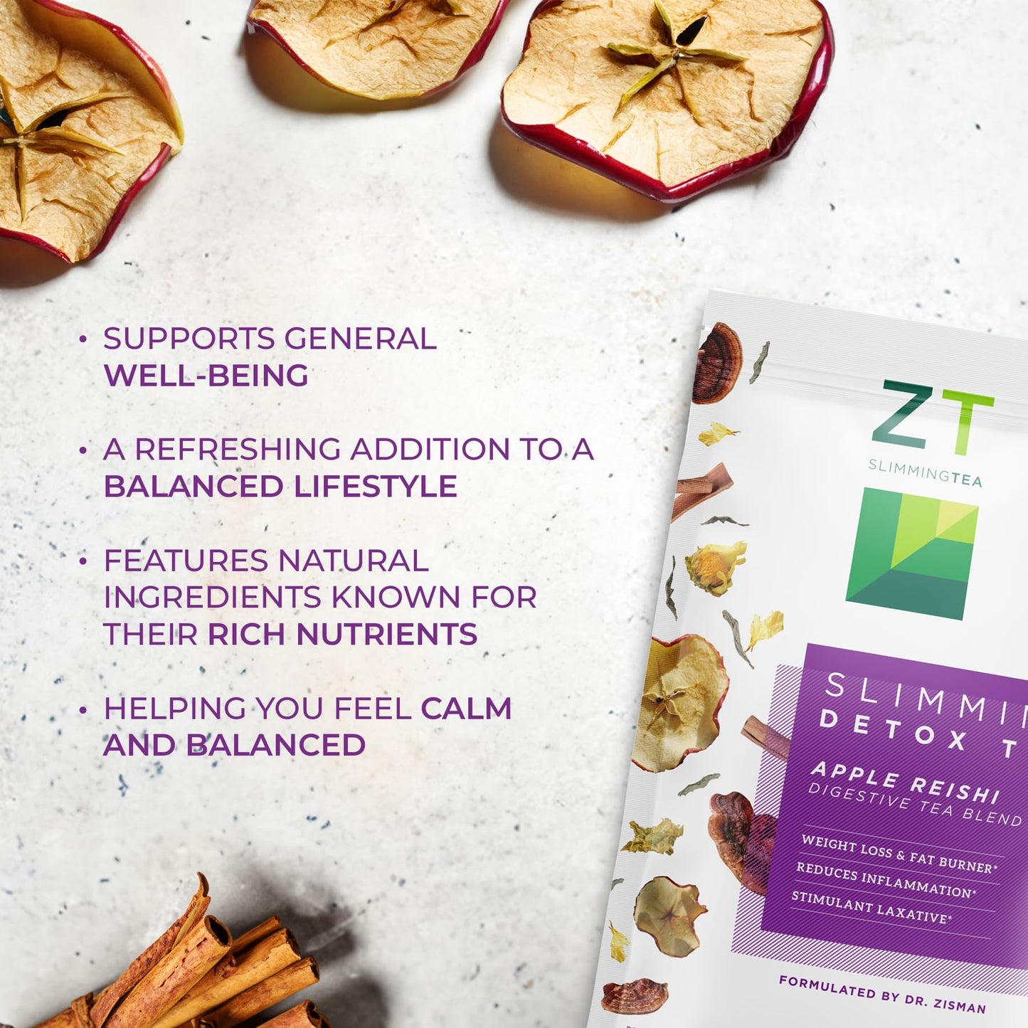 Dr. Zisman ZT Wellness Tea - Apple Reishi Herbal Blend - Refreshing Tea for Daily Balance (28 Bags)  Crafted for a Vibrant Lifestyle