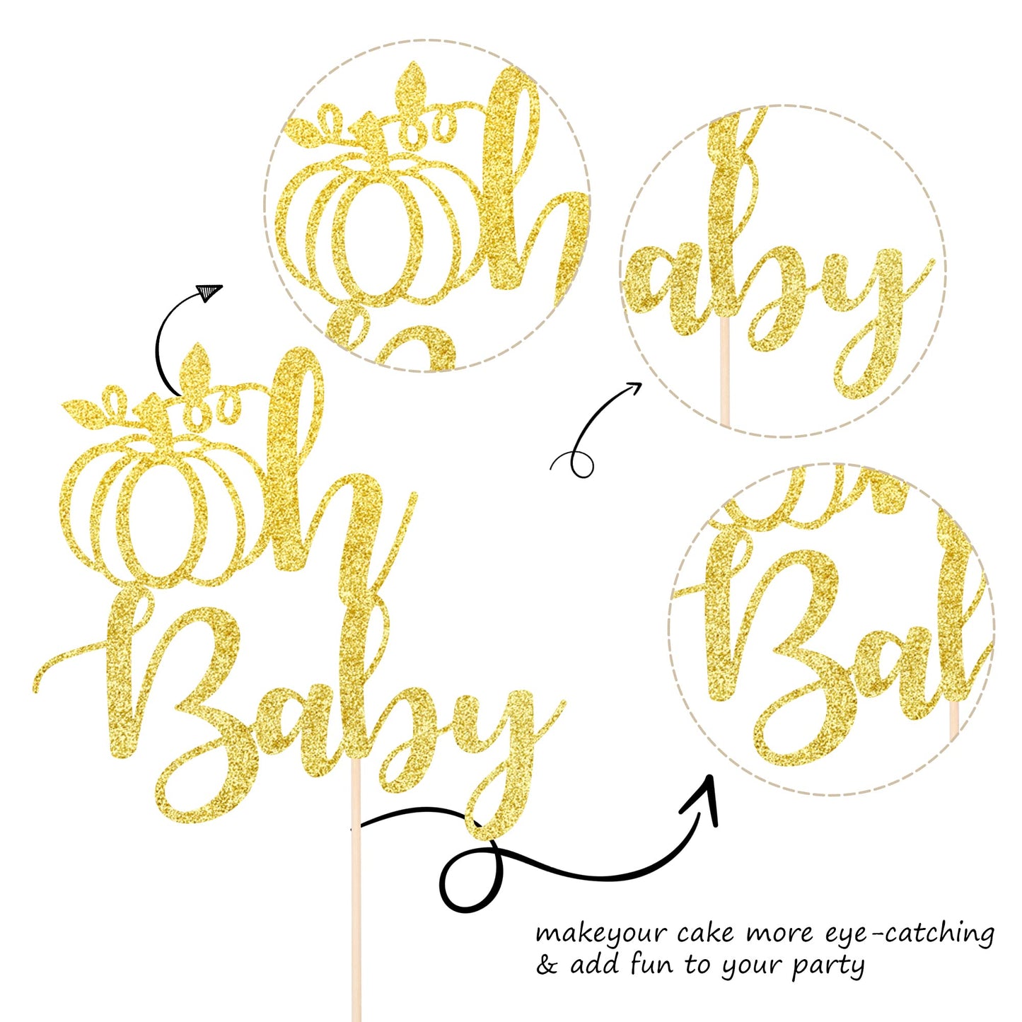 1 Pcs Pumpkin Oh Baby Cake Topper Glitter Fall Theme Pumpkin Baby Shower Cake Pick Decorations For Baby Shower Kids Birthday Tha