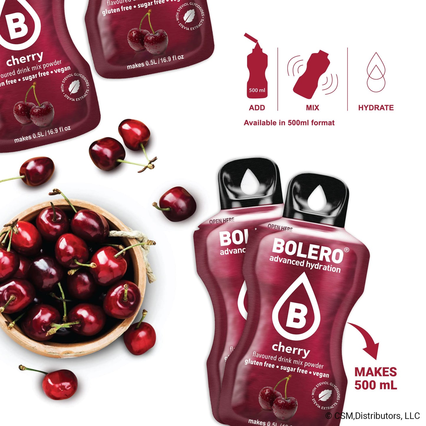 Bolero- Sugar Free Drink Mix Packets Cherry Fruit Flavors | Powdered Flavored Water Packets | 36 Small Sachet On The Go Packets