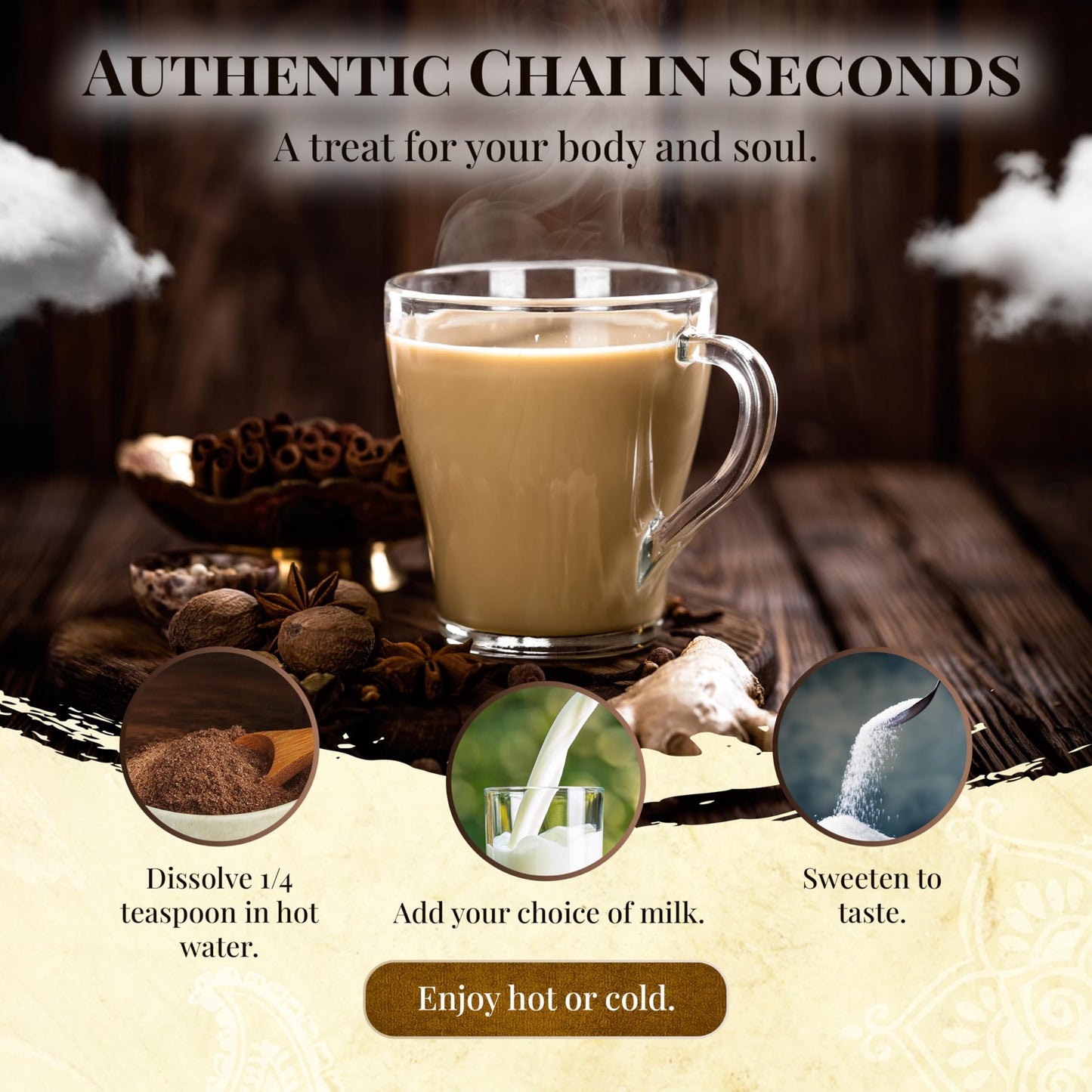 Blue Lotus Chai - Traditional Masala Chai - Makes 265 Cups - Just Add Hot Water, No Steeping, No Gluten - 8 Ounce Masala Spiced