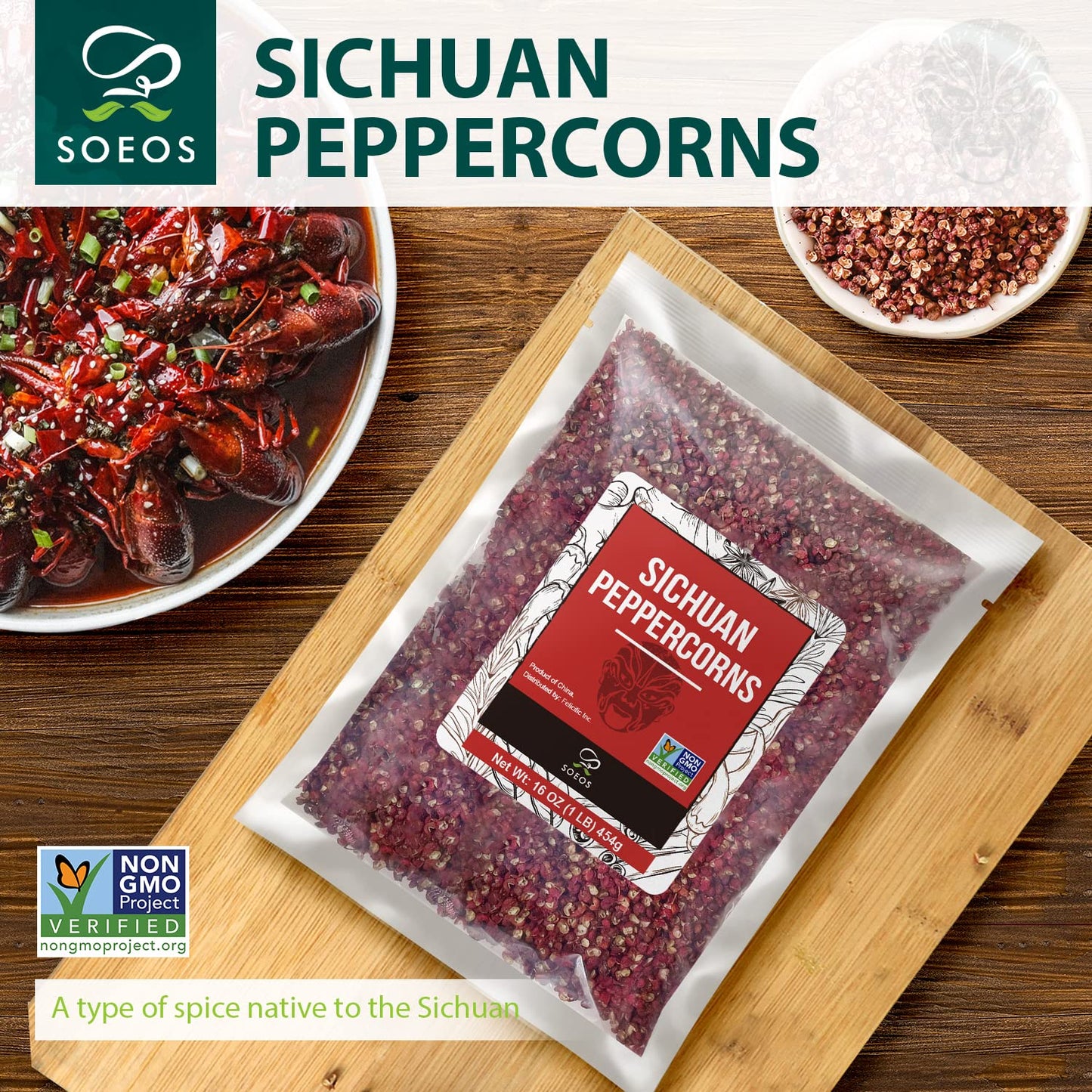 Soeos Sichuan Peppercorns, Authentic Szechuan Pepper Corn, Tingle And Numbing Effect, Less Seeds, Strong Flavor, Essential For Kung Pao Chicken, Mapo Tofu, 16 Oz (454G), Grade A Red Peppercorn