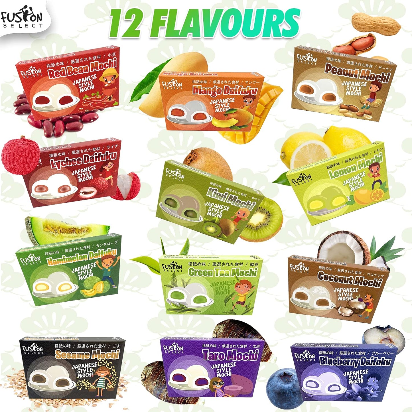 Fusion Select Mochi Daifuku Snacks - Traditional Japanese Rice Cakes With Filling - Flavored Asian Sweet Desserts For Family - C