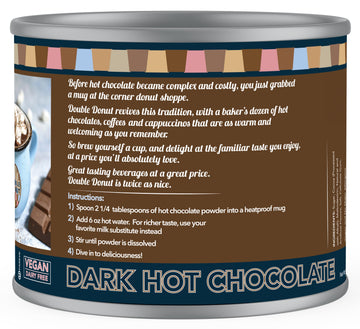 Double Donut Dark Vegan Hot Cocoa, Rich Chocolate Cocoa Mix, Gluten & Dairy Free, Velvety Smooth, 9.87 Oz