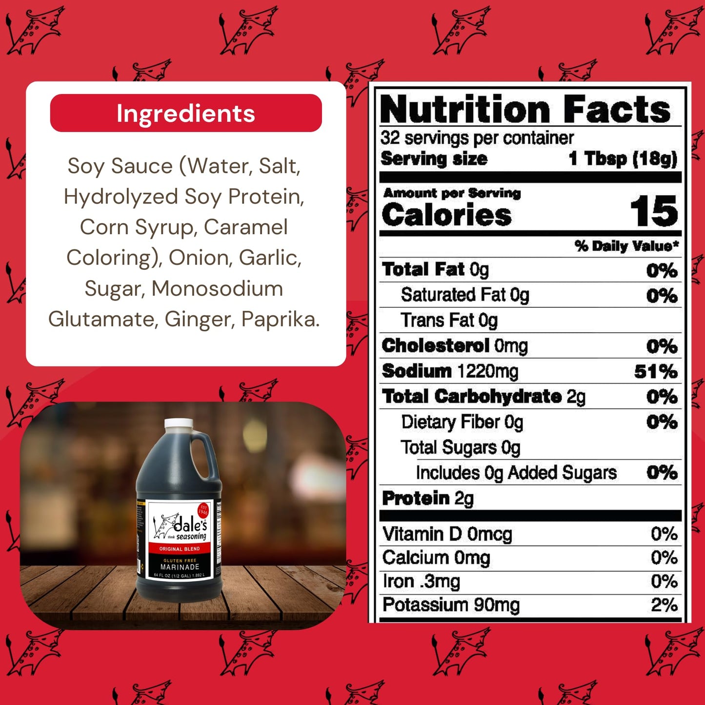 Dale'S Gluten-Free Steak, Poultry And Vegetable Marinade And Seasoning 64 Ounce Family Size (1/2 Gallon)