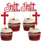 Rsstarxi Cupcake Toppers 24 Pack Glitter Cross Baptism Picks Red Paper Model XM052