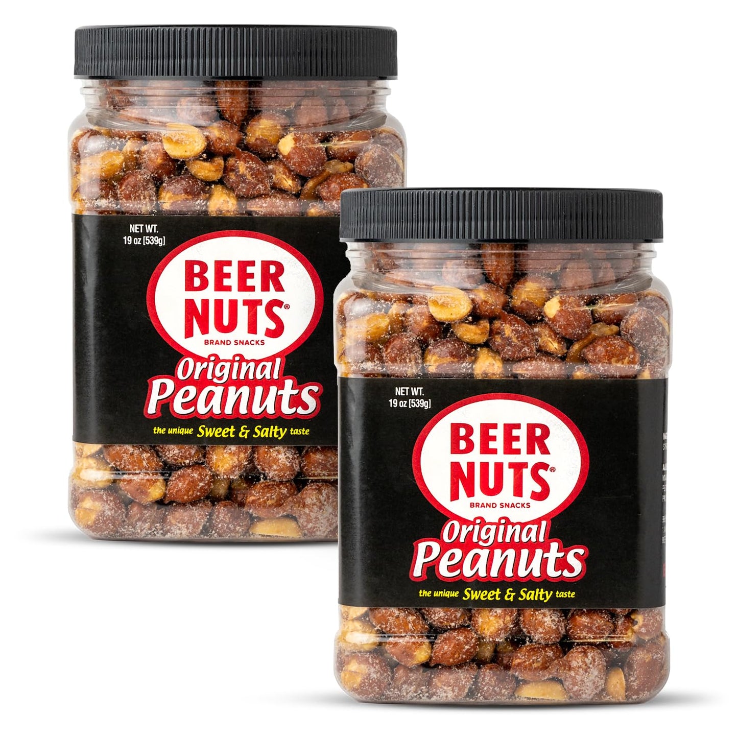 BEER NUTS Original Peanuts - Sweet & Salty Bar Nuts, Gluten Free, Low Sodium, 19oz Resealable Jar, Pack of 2