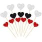 Gyufise Heart Cupcake Toppers, 30Pcs Glitter Cake Picks for Valentines Day, Wedding, Birthday Party - Black Red Silver