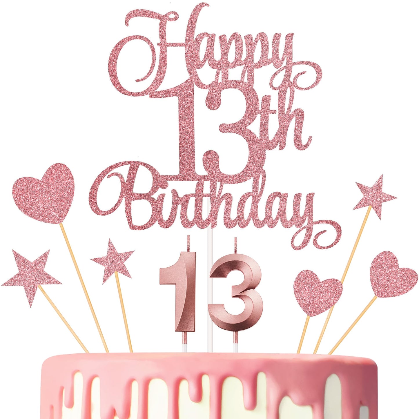 Lecferrarc 13Th Birthday Cake Decorations, 13Th Birthday Candles Cake Numeral Candles And Glitter Happy 13Th Birthday Cake Toppe
