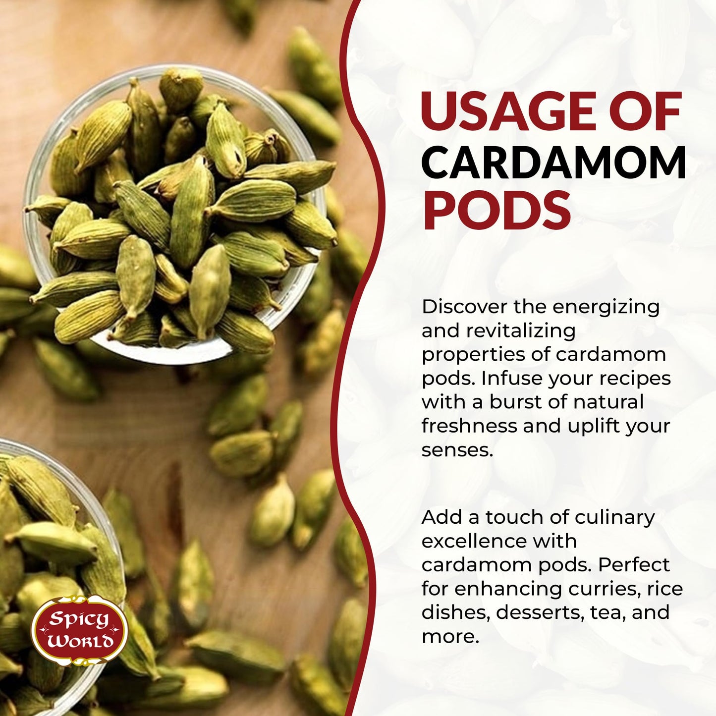 Spicy World Green Cardamom Pods 3.5 Oz - As Seen On Tik Tok - Premium Quality Whole Green Cardamom Pods | Vegan | Large | Aromatic Cardamon