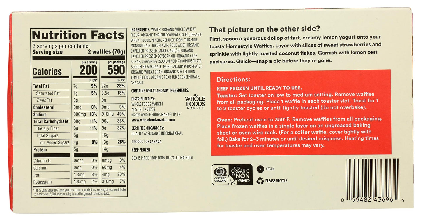 365 Everyday Value, Organic Homestyle Waffles, 6 ct, (Frozen)