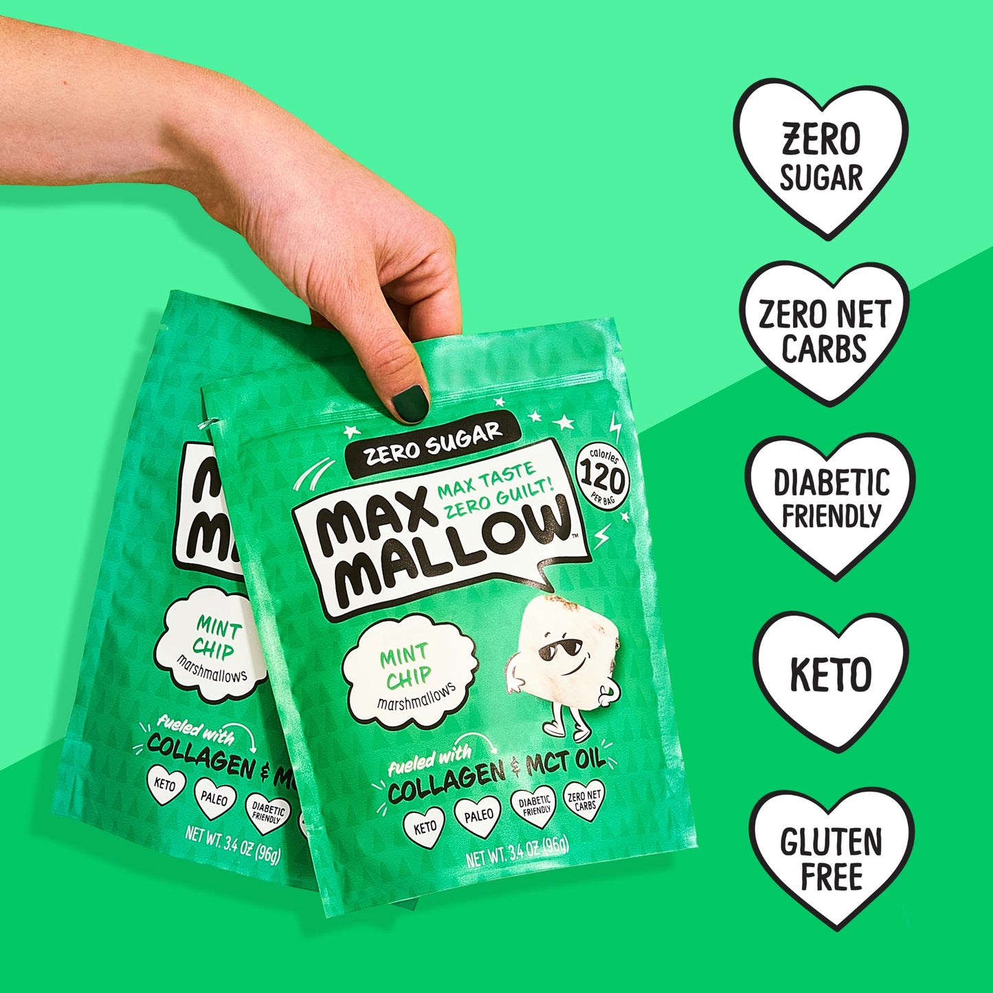 Know Brainer Max Mallow Mint Chip | Guilt-Free &    Zero Sugar Marshmallows - Low Carb, Zero Fat, Gluten Free & Ketogenic | Mars