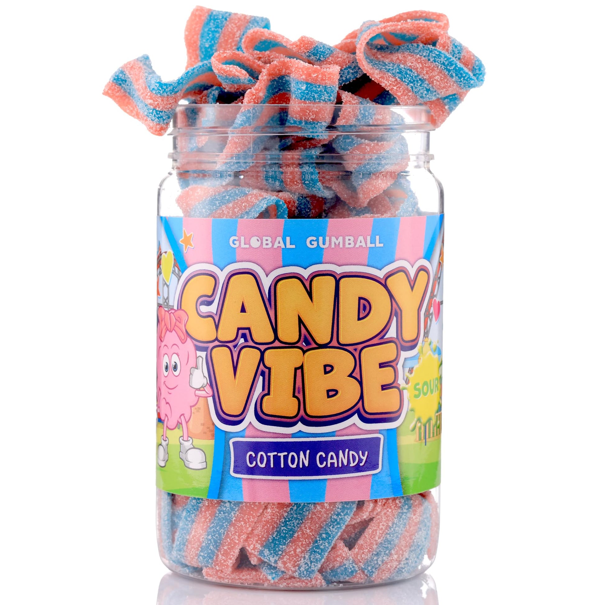 Sour Belts Candy - Cotton Candy Sour Layers - 0.55 Lb Jar Of Cotton Candy Sugar Mix - Sour Rope Candy Ribbons - Sour Layers Candy - Peanut Free - Great As Movie Theater Candy For Kids