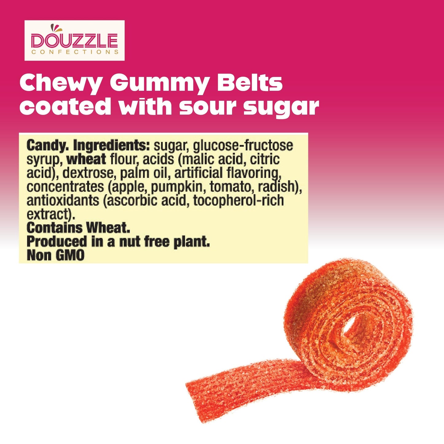DOUzzle Back To School Sour Belts Chewy Candy Strips Red Strawberry (4 OZ - 1 Pack) Goodie Bag Stuffer, Pinata Filler - Kosher P