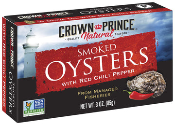Crown Prince Smoked Oysters with Red Chili Pepper, 3 Oz Can, Pack of 18