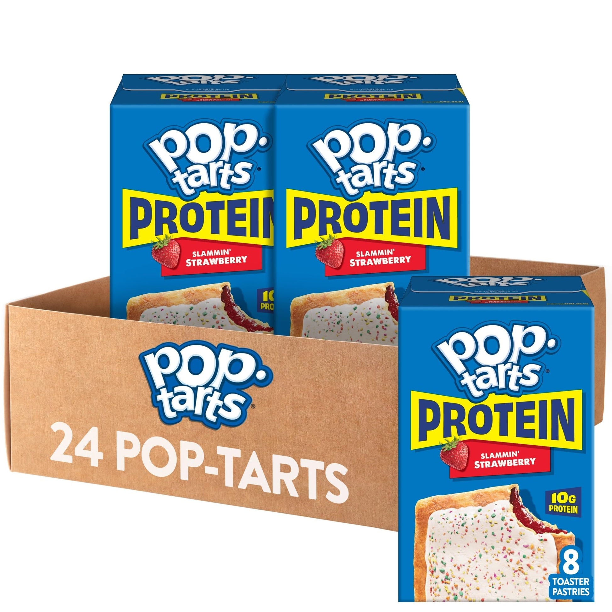 Pop-Tarts Protein Toaster Pastries, 10g Protein, Slammin Strawberry (3 Boxes, 24 Pop-Tarts)