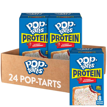 Pop-Tarts Protein Toaster Pastries, 10g Protein, Slammin Strawberry (3 Boxes, 24 Pop-Tarts)