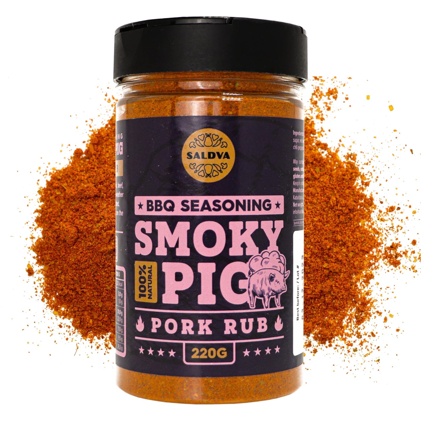 SALDVA Smoky Pig BBQ Pork Rub - 100% Natural Seasoning - 220g (7.76 oz) Large Jar