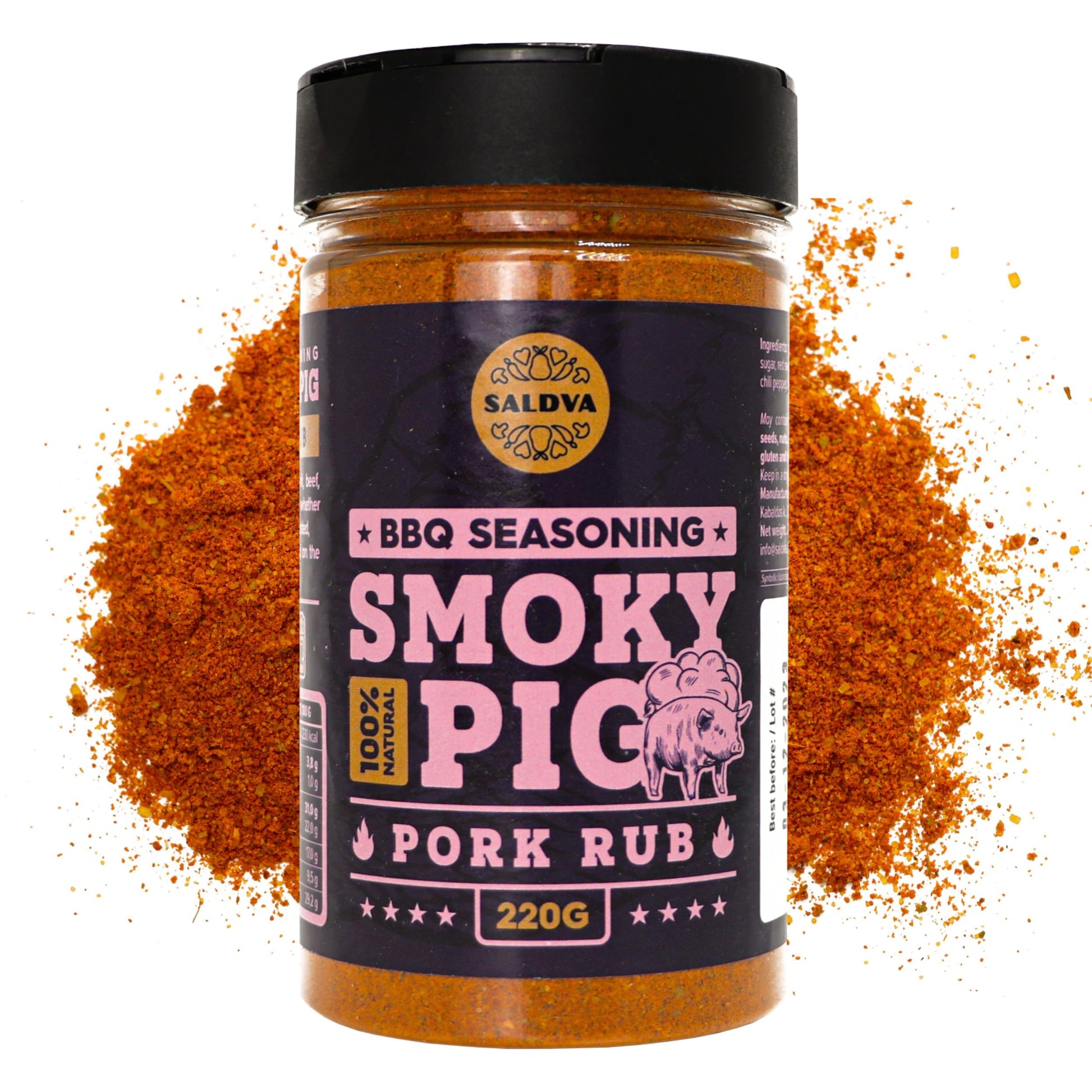 SALDVA Smoky Pig BBQ Pork Rub - 100% Natural Seasoning - 220g (7.76 oz) Large Jar