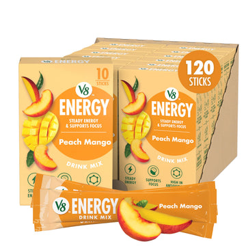 V8 Energy Drink Powder, Peach Mango Flavor, 120 Count, .10 oz Packets, Model 200000029343