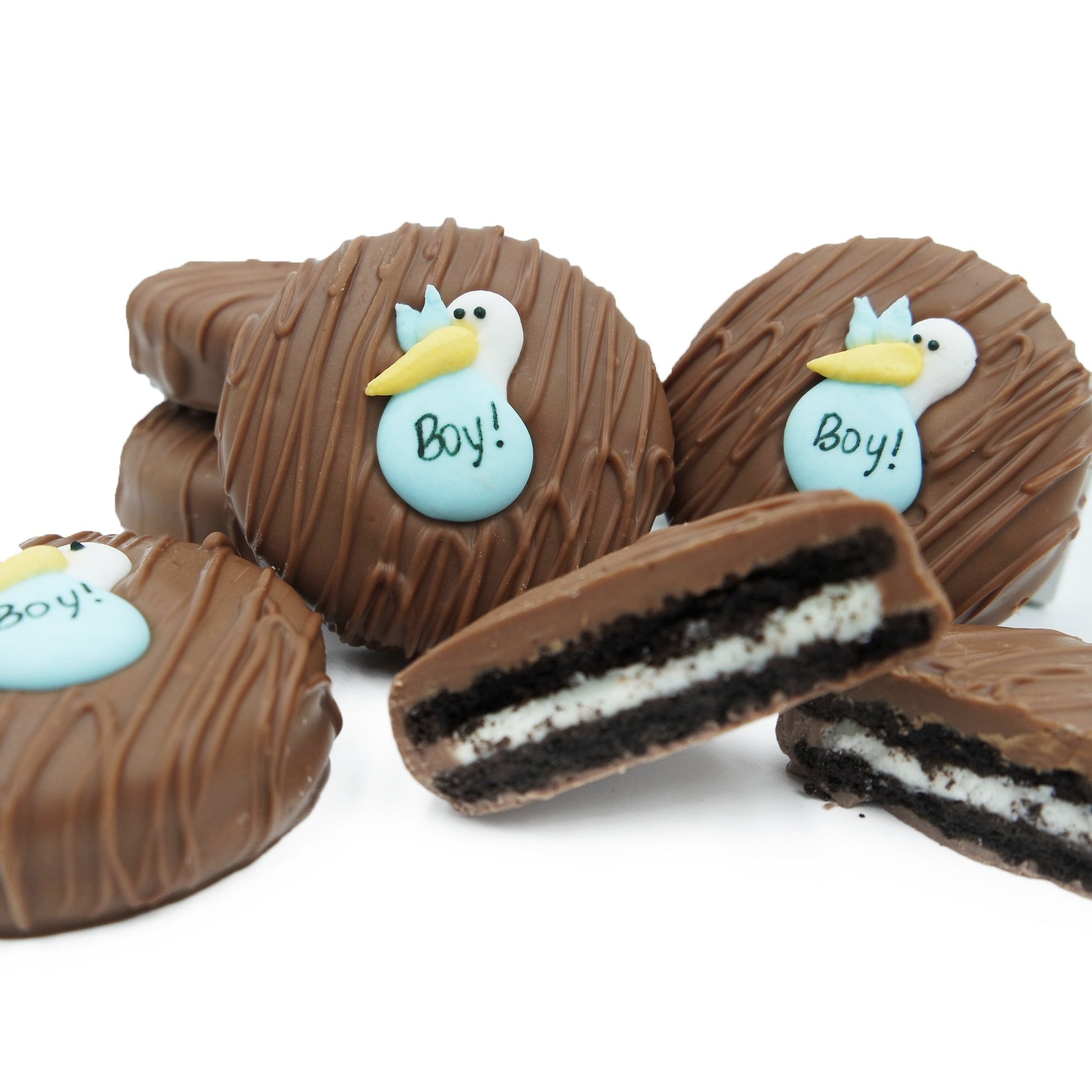 Philadelphia Candies Milk Chocolate Covered Oreo Cookies  Blue Stork (ItS A Boy!) Baby Gift 8 Ounce