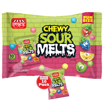DOUzzle Chewy Sour Melts Candy Fun Size (10 Count, Pack of 1) Individually Wrapped Candies, Birthday Party Favors, Goodie Bags S