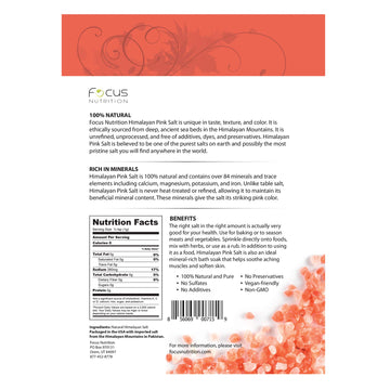 Focus Nutrition, Himalayan Pink Salt, 100% Natural Fine Grain, Resealable Pouch - 2 lbs