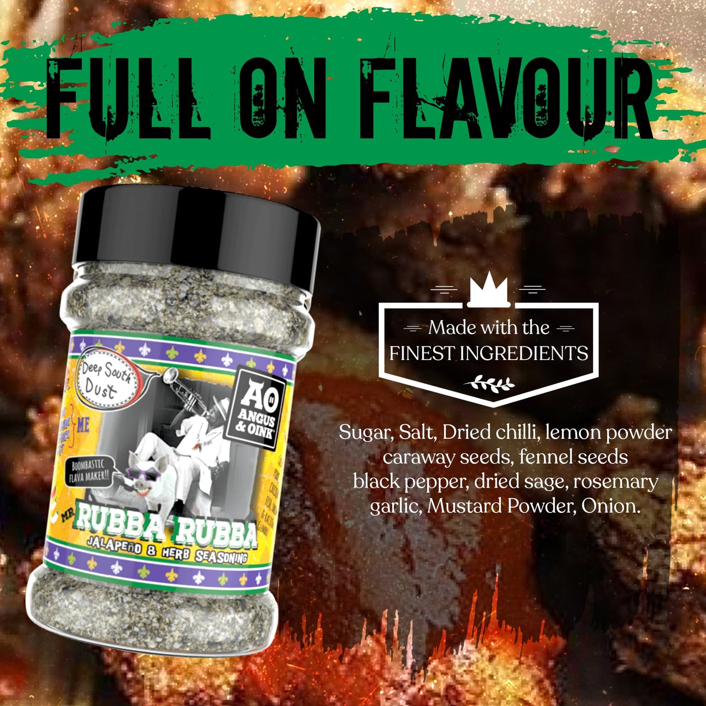 Angus & Oink | Rubba Rubba Jalapeno & Herb Seasoning | Authentic Creole And Cajun Flavours | Perfect For Shrimp, Pork, Fish, & C
