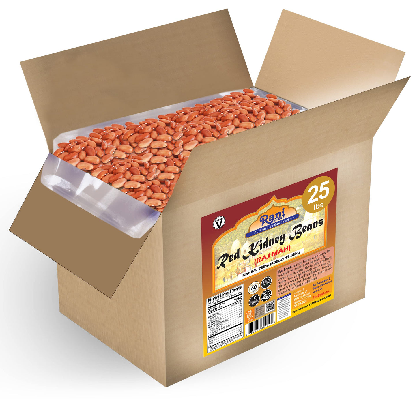 Rani Red Kidney Beans, Light 400oz (25lbs) 11.36kg Bulk Box ~ All Natural | Vegan | Gluten Friendly | NON-GMO | Kosher | Raj Mah