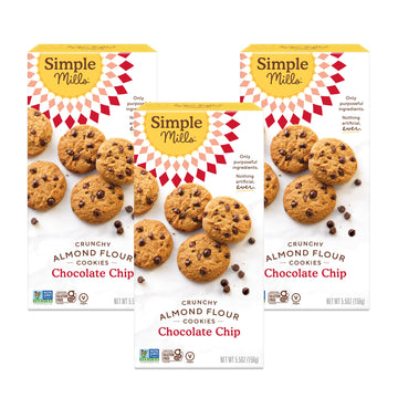 Simple Mills Almond Flour Crunchy Cookies, Chocolate Chip - Gluten Free, Vegan, Healthy Snacks, Made with Organic Coconut Oil, 5