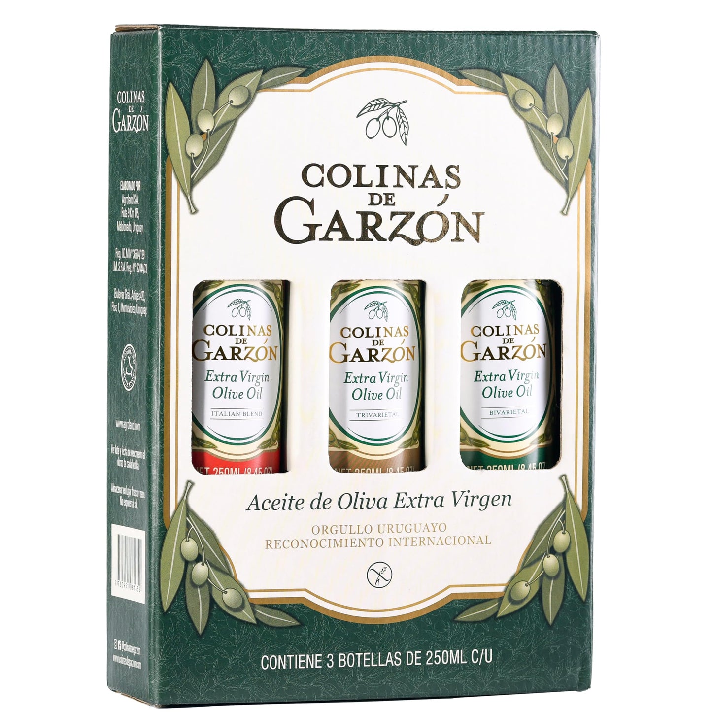 Colinas De Garzon Extra Virgin Olive Oil Tasting Set, 3 x 250ml Glass Bottles, Italian Blend, Gift Boxed