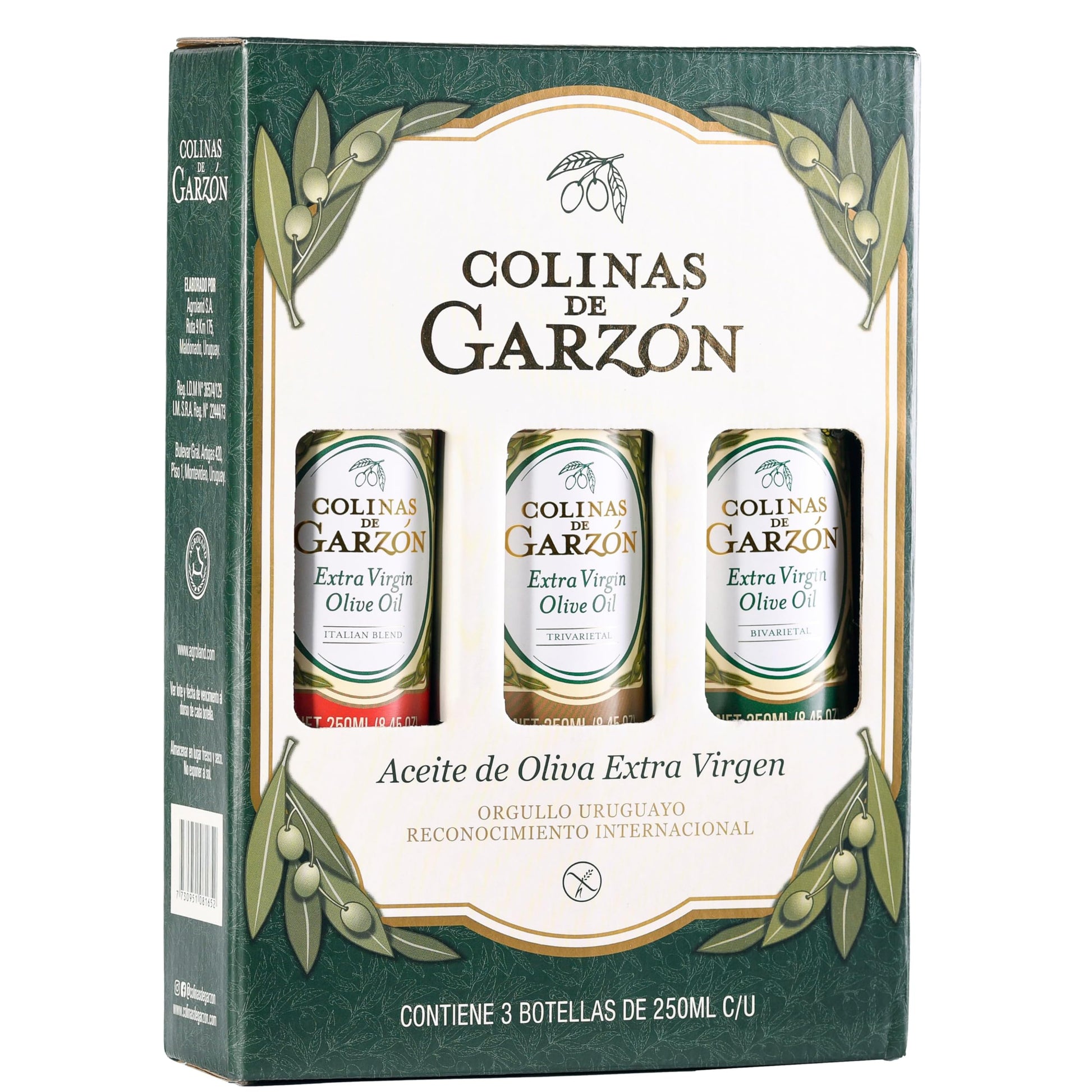 Colinas De Garzon Extra Virgin Olive Oil Tasting Set, 3 x 250ml Glass Bottles, Italian Blend, Gift Boxed