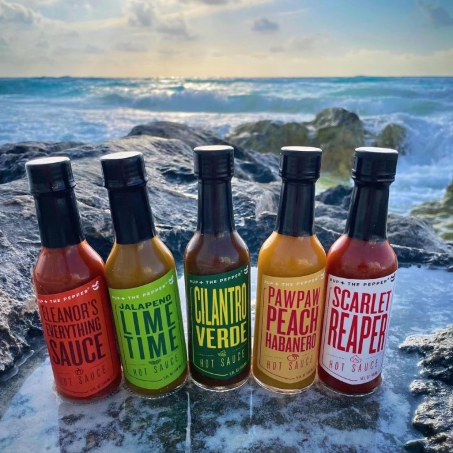 Pup & The Pepper Hot Sauce 3 Pack Gift Box - PawPaw Peach Habanero, Scarlet Reaper, & Cilantro Verde - Small Batch Gourmet Hot S