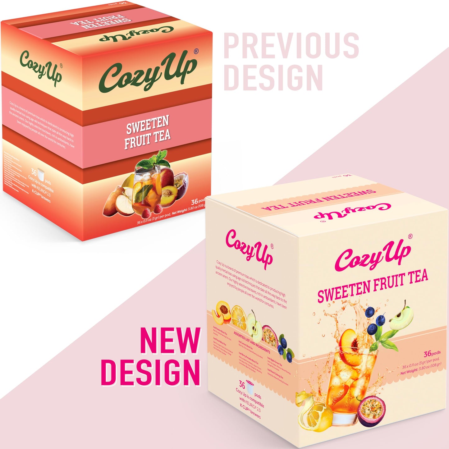 Cozy Up Iced Sweet Fruit Tea Variety Pack - 36 Count Single Serve Pods for Keurig malt-inspired