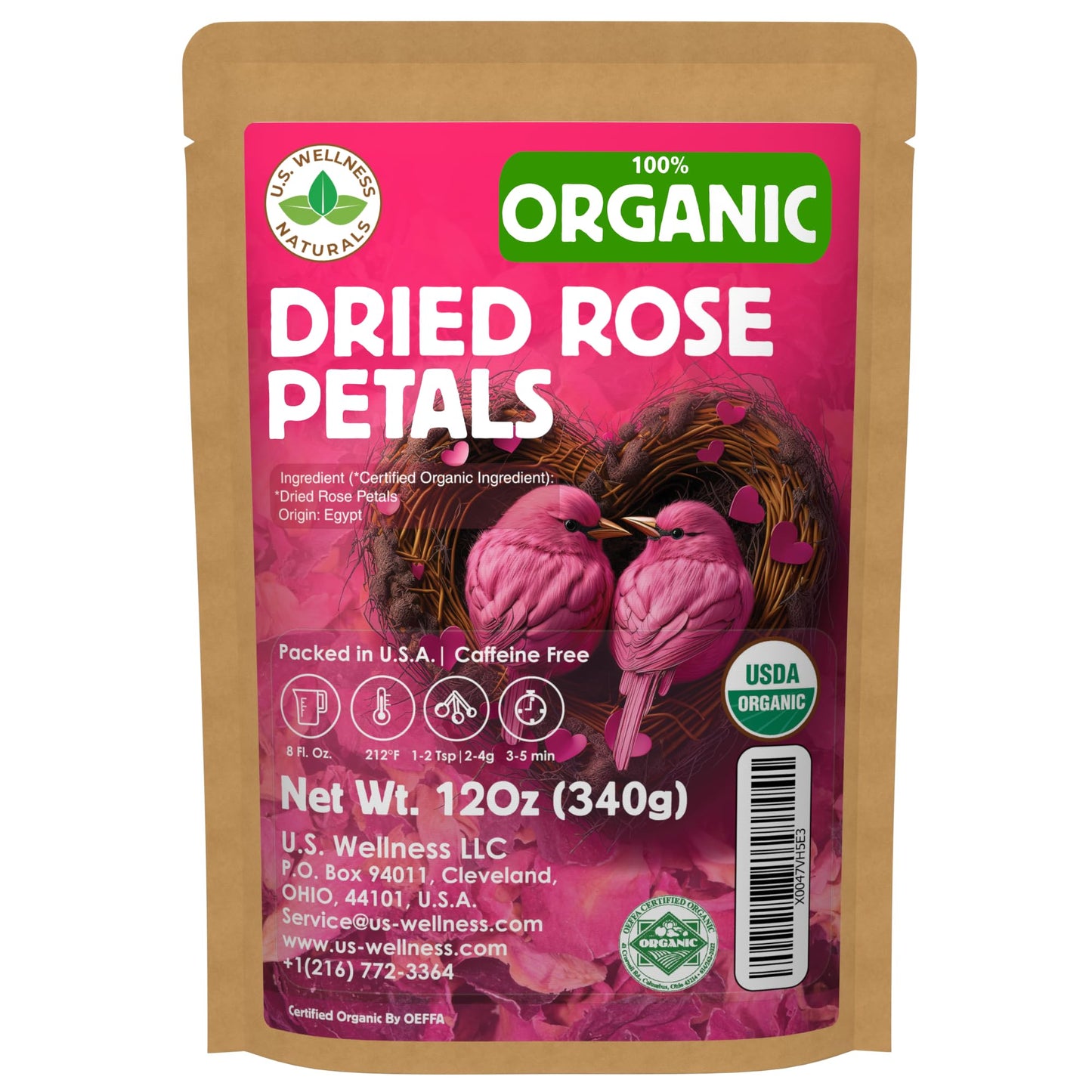Organic Culinary Rose Petals  12 oz  Dried  Edible for Tea and Bath