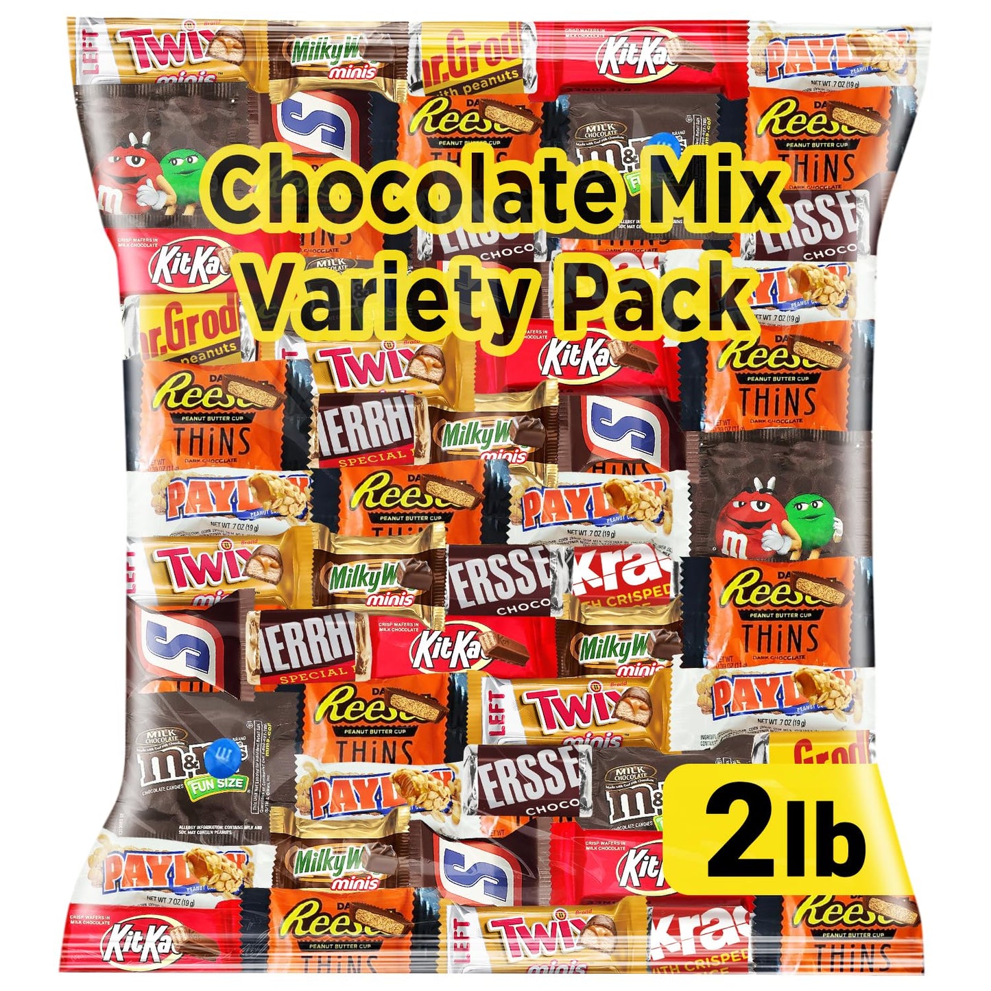 Chocolate Assorted Bulk Candy Variety Pack 2lb - Mini Chocolate Bars, Milk & Dark Chocolate Mix - Individually Wrapped Bulk Cand