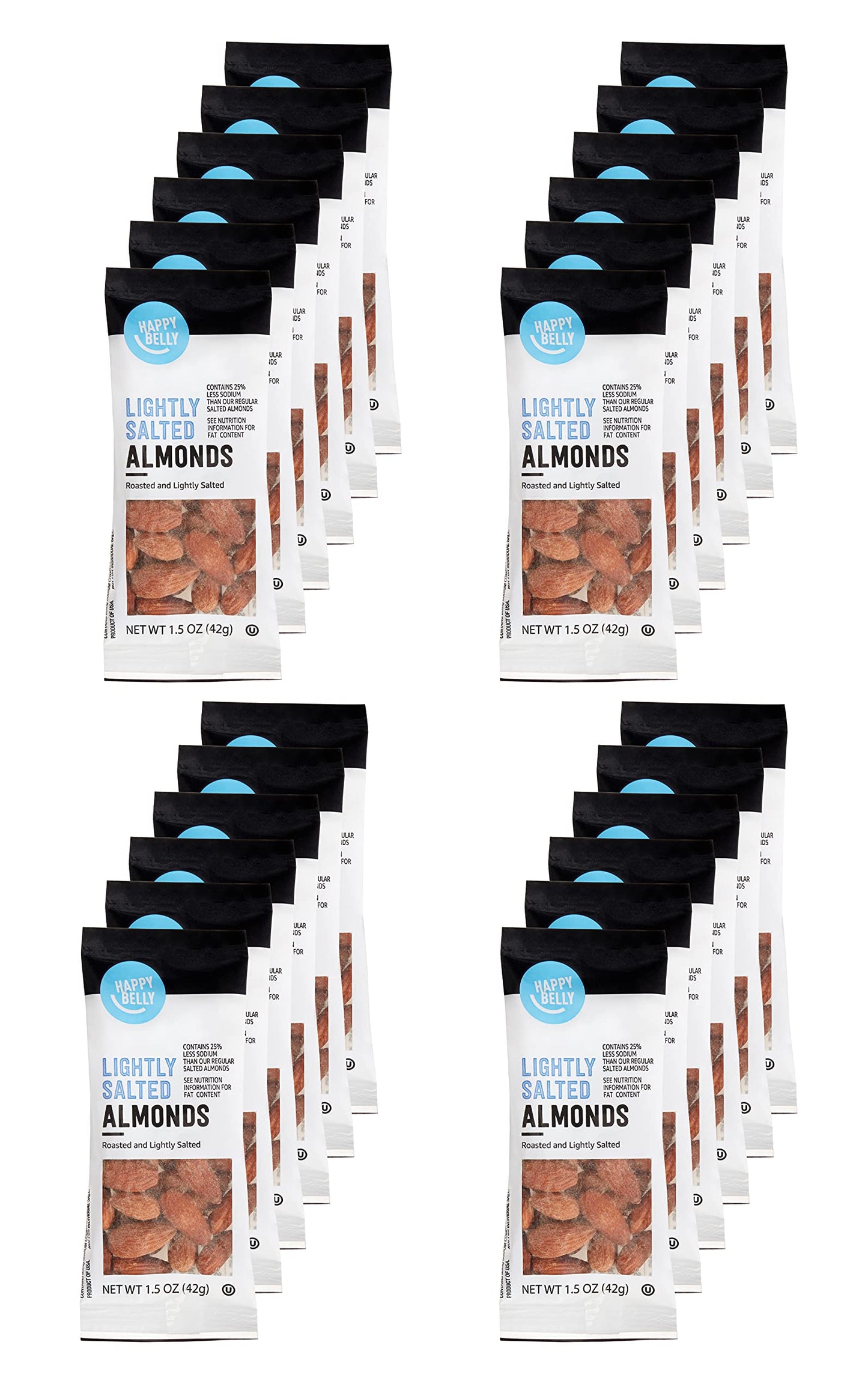 Happy Belly Almonds Multi-Pack, Roasted & Lightly Salted, 1.5 oz, 24 Count
